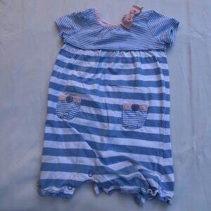 Baby Gap Blue Striped Romper 18M – Summer Outfit with Pockets & Bow